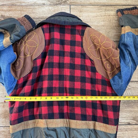 Patchwork Jacket XS Plaid Denim Pockets Cowboy Western Vintage - Picture 12 of 15